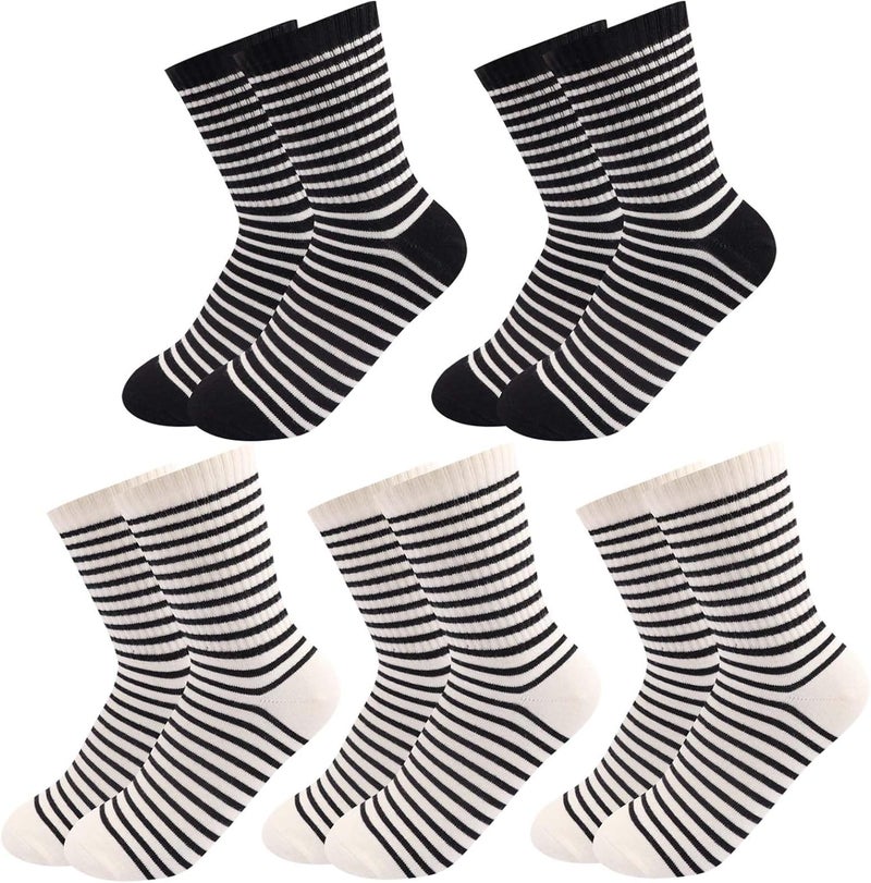 SailingTailor 5 Pairs Retro Striped Crew Socks Cute Casual Quarter Socks for Women Girls - Image 1